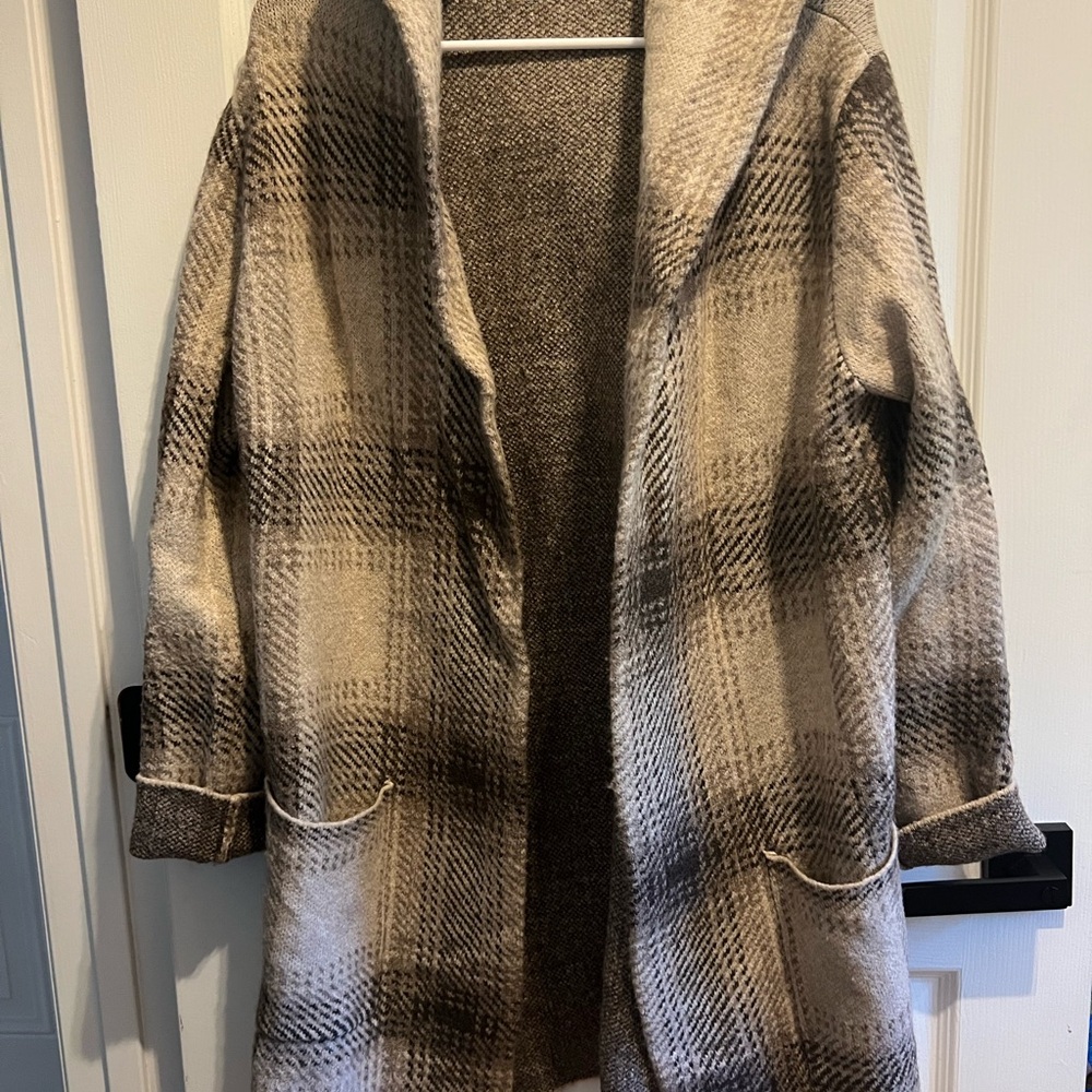 Magnolia Plaid Sweater Coat - Black, Gray, Cream
